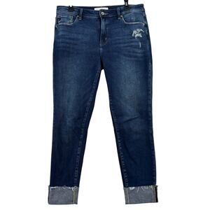 KanCan Cuffed Ankle Jeans Size 13/30 Blue Distressed Raw Hem Stretch